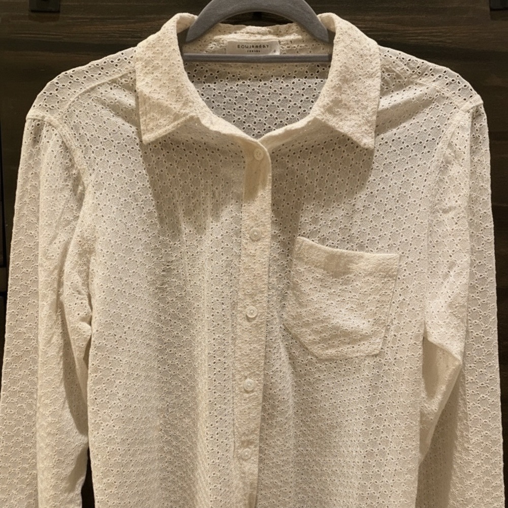 EQUIPMENT FEMME Cut Out Silk Womens Button Up Blouse Cream White Size Small